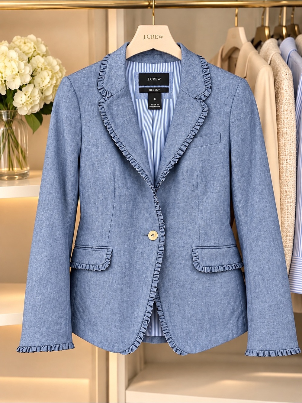 J. Crew Light Blue Ruffle-Trim Blazer